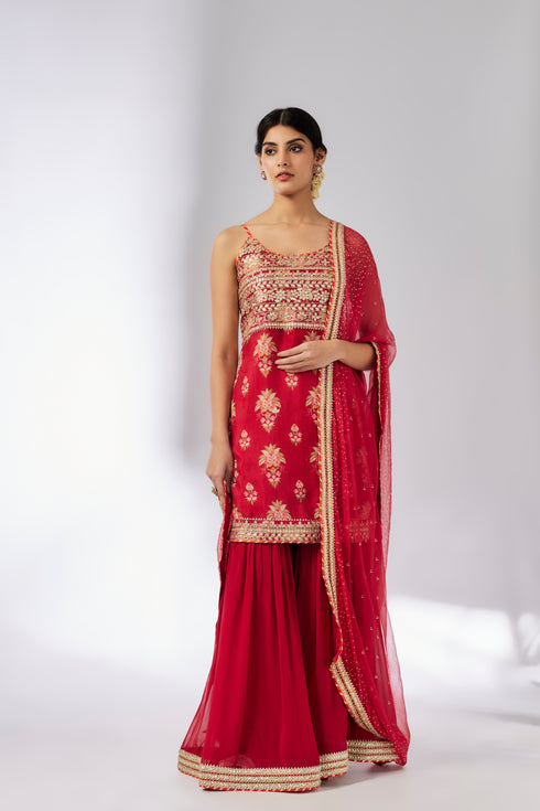 Chhaya Strappy Sharara Set - Red